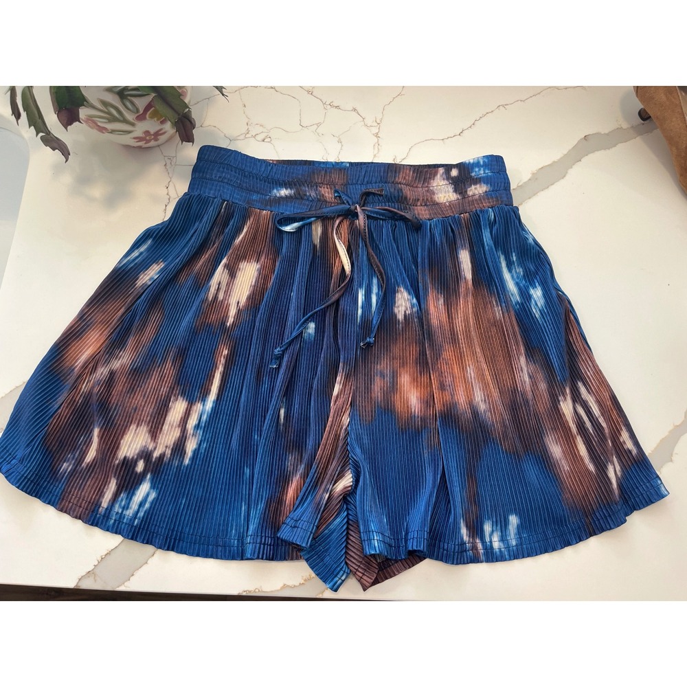 Nasty Gal Collection Blue Tie Dye Plisse Pleated Drawstring Shorts Size 8